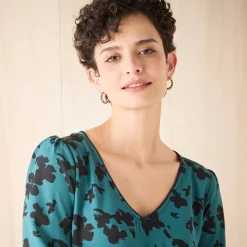 Bloes En Tuniek<Blancheporte Tuniek met tweekleurige print, crêpe groen / zwart