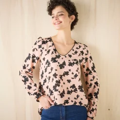 Bloes En Tuniek<Blancheporte Tuniek met tweekleurige print, crêpe roze / zwart