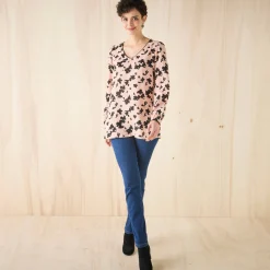Bloes En Tuniek<Blancheporte Tuniek met tweekleurige print, crêpe roze / zwart