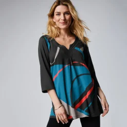 T-Shirt En Topje|Bloes En Tuniek<Blancheporte Tuniek met V-hals en grafische print zwart / blauw
