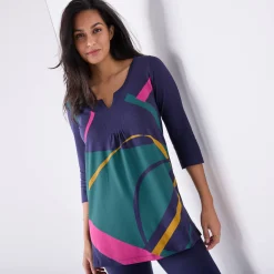 T-Shirt En Topje|Bloes En Tuniek<Blancheporte Tuniek met V-hals en grafische print marine / groen