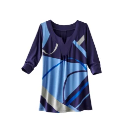 T-Shirt En Topje|Bloes En Tuniek<Blancheporte Tuniek met V-hals en grafische print marine / grijs
