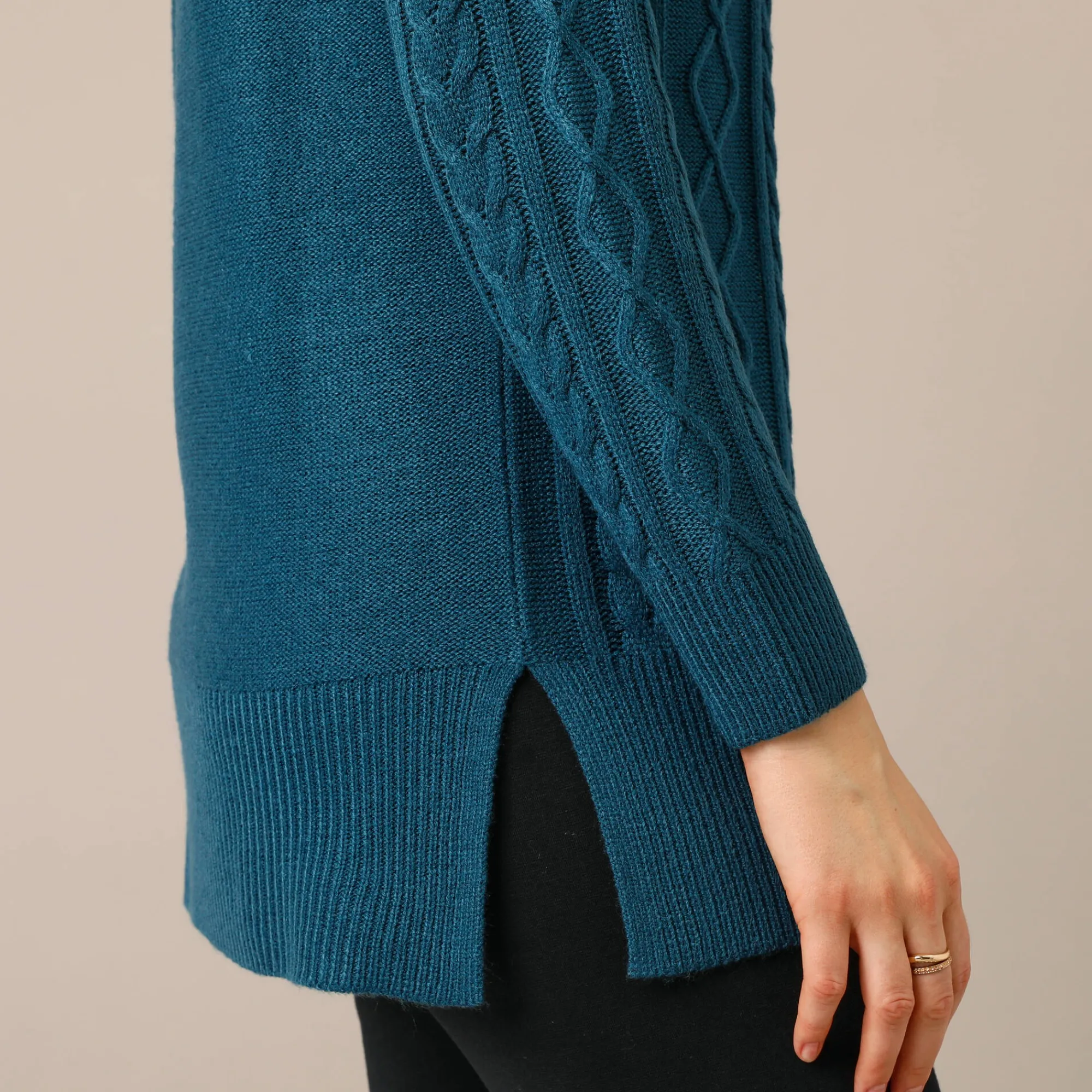 Trui En Vest<Blancheporte Tuniektrui in kabeltricot met rolkraag pauwblauw