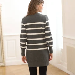 Trui En Vest<Blancheporte Tuniektrui met fantasieknopen, gestreept chiné grijs / ecru