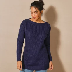 Trui En Vest<Blancheporte Tuniektrui met knoopsluiting en mohairtouch inktblauw