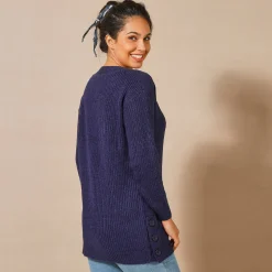 Trui En Vest<Blancheporte Tuniektrui met knoopsluiting en mohairtouch inktblauw