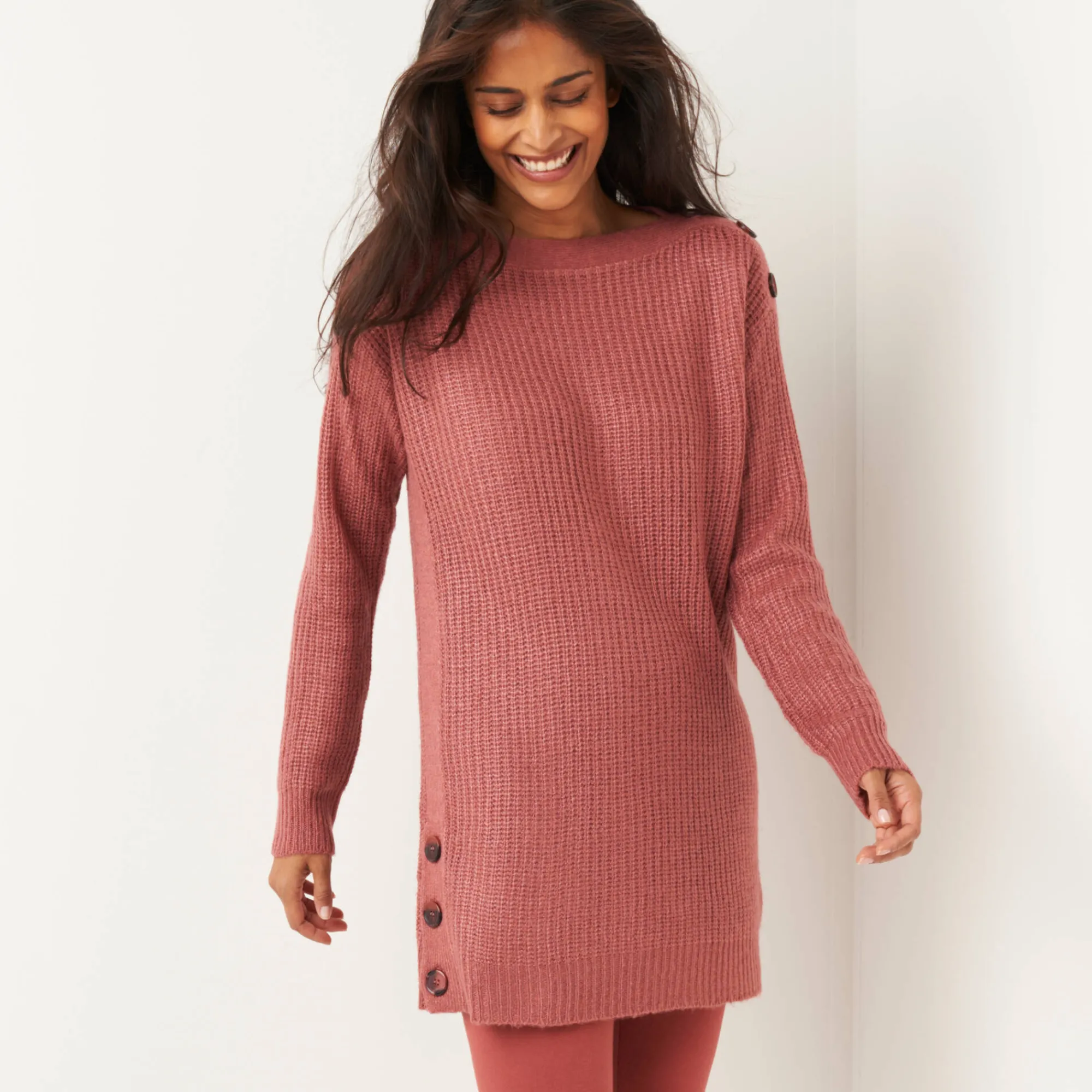 Trui En Vest<Blancheporte Tuniektrui met knoopsluiting en mohairtouch terracotta