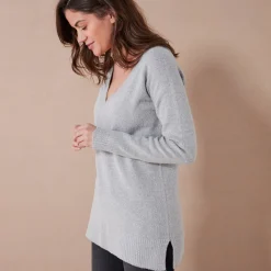 Trui En Vest<Blancheporte Tuniektrui met V-hals chiné grijs