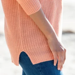 Trui En Vest<Blancheporte Tuniektrui met V-hals in patenttricot perzik