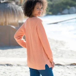 Trui En Vest<Blancheporte Tuniektrui met V-hals in patenttricot perzik