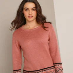 Trui En Vest<Blancheporte Tuniektrui, onderkant en polsen in jacquard grijsroze