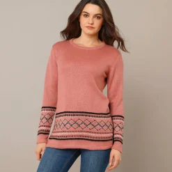Trui En Vest<Blancheporte Tuniektrui, onderkant en polsen in jacquard grijsroze