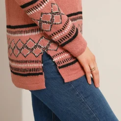 Trui En Vest<Blancheporte Tuniektrui, onderkant en polsen in jacquard grijsroze