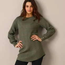 Trui En Vest<Blancheporte Tunietrui in fantasietricot kaki