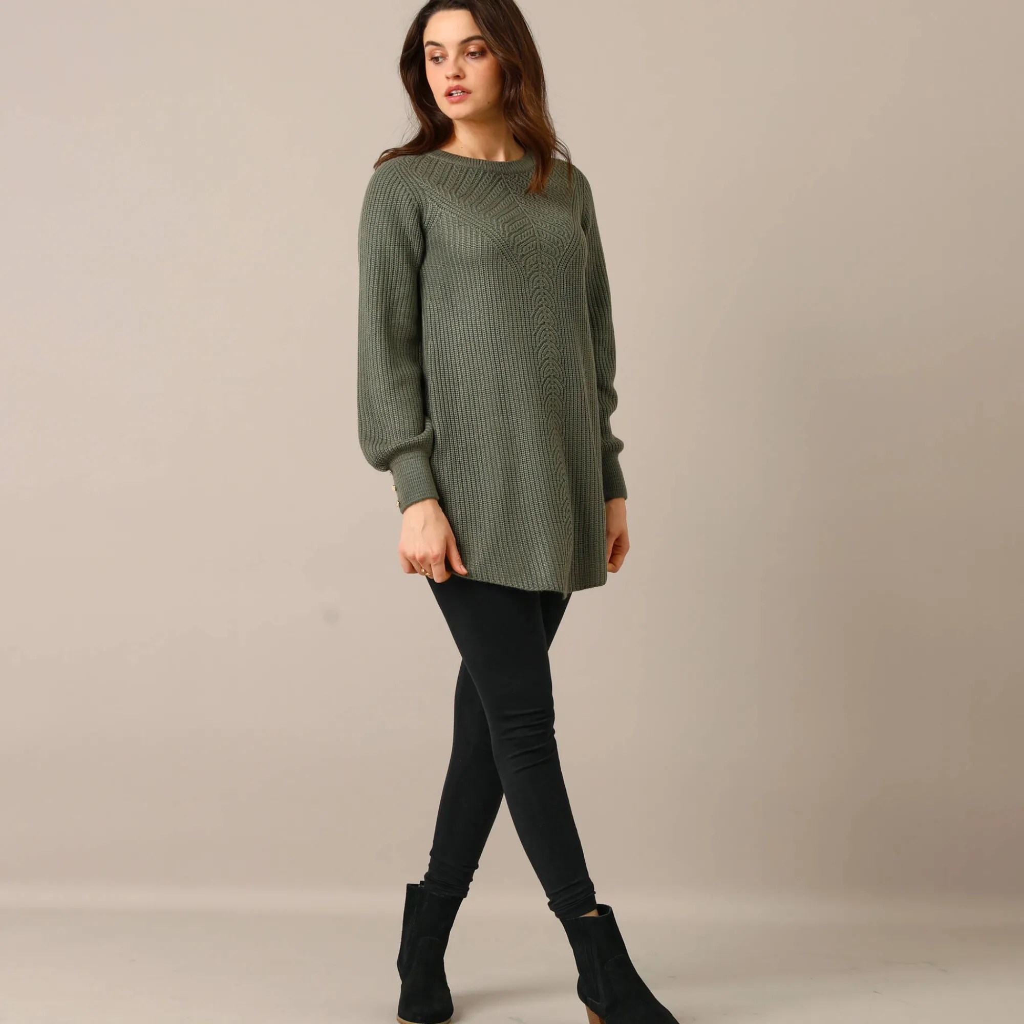 Trui En Vest<Blancheporte Tunietrui in fantasietricot kaki