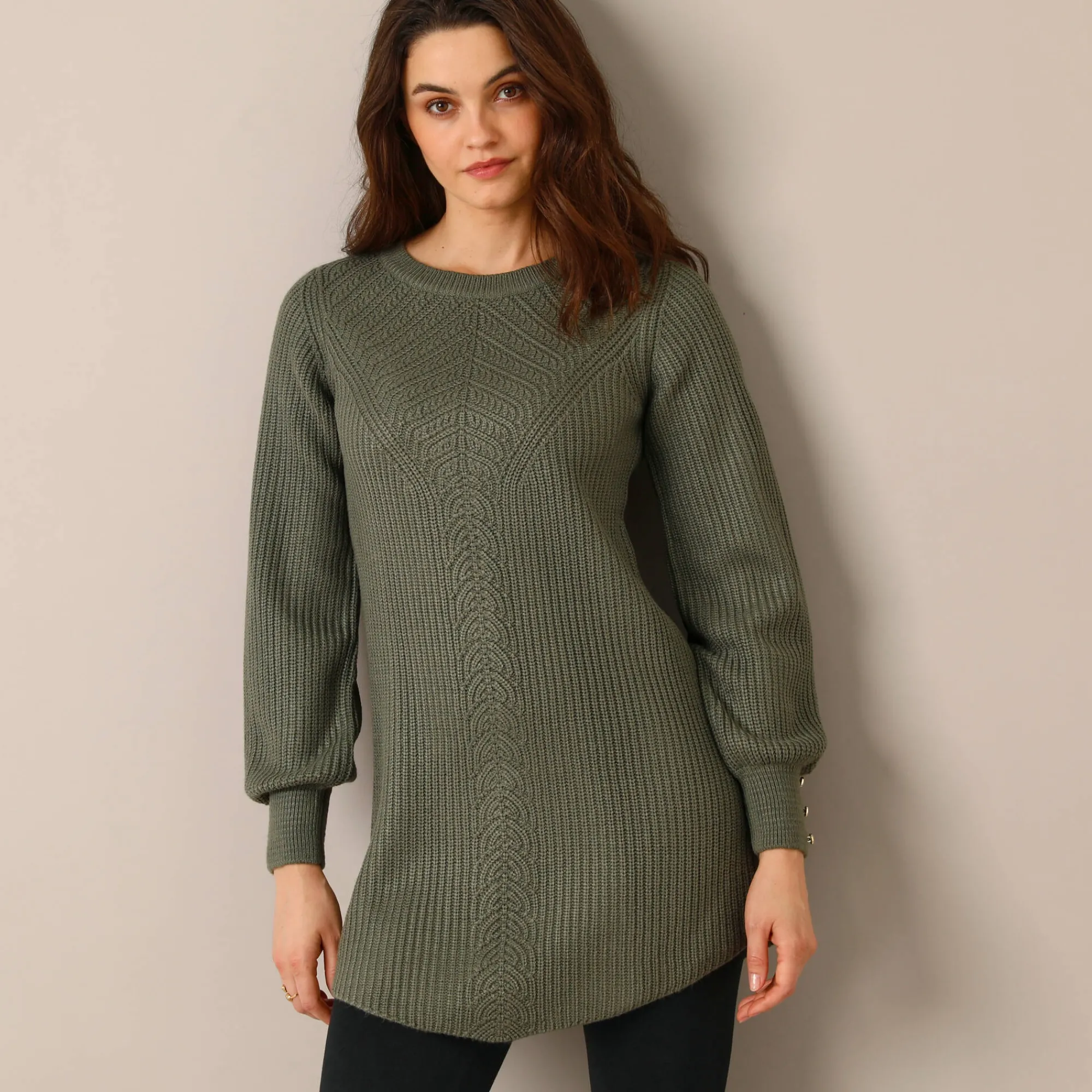 Trui En Vest<Blancheporte Tunietrui in fantasietricot kaki