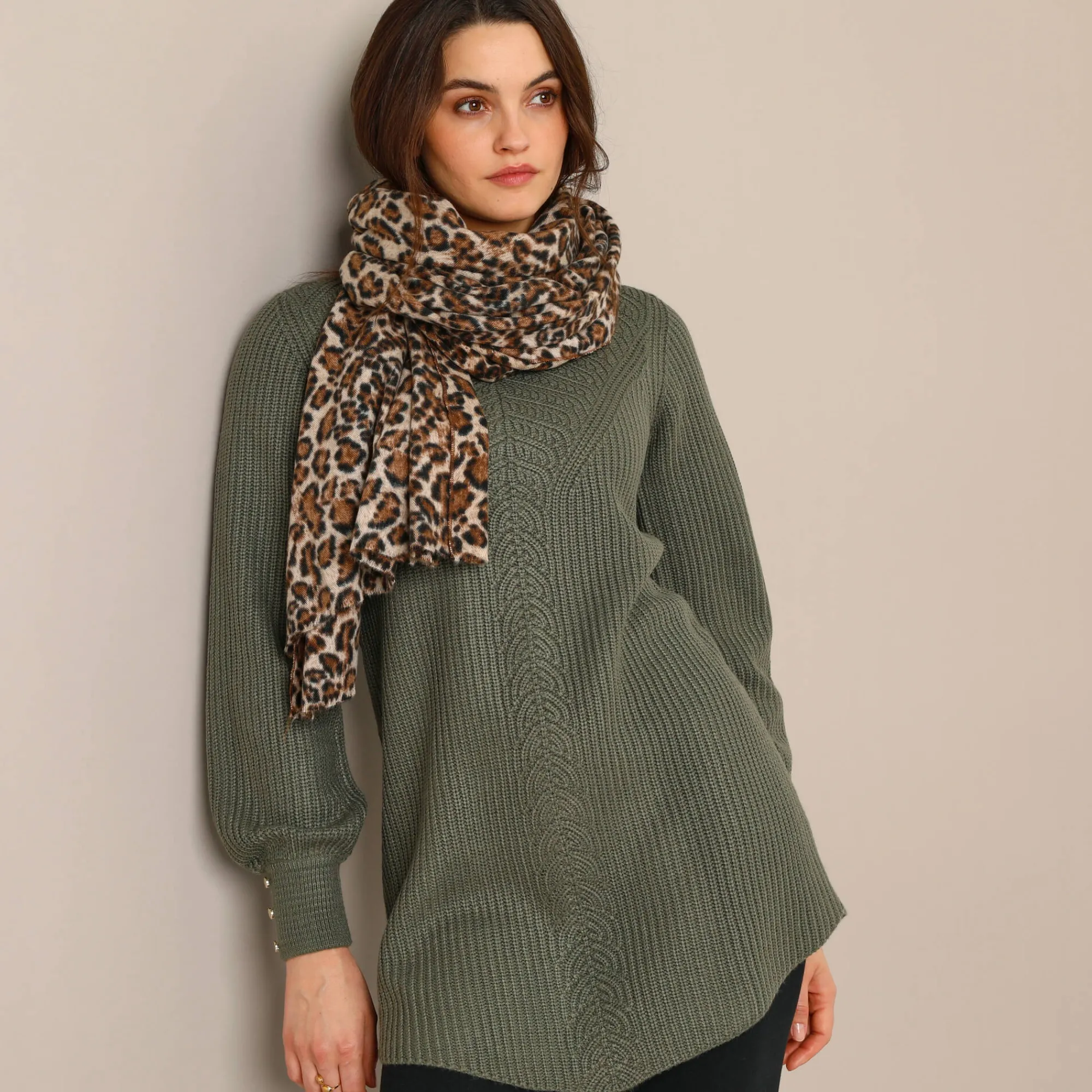 Trui En Vest<Blancheporte Tunietrui in fantasietricot kaki