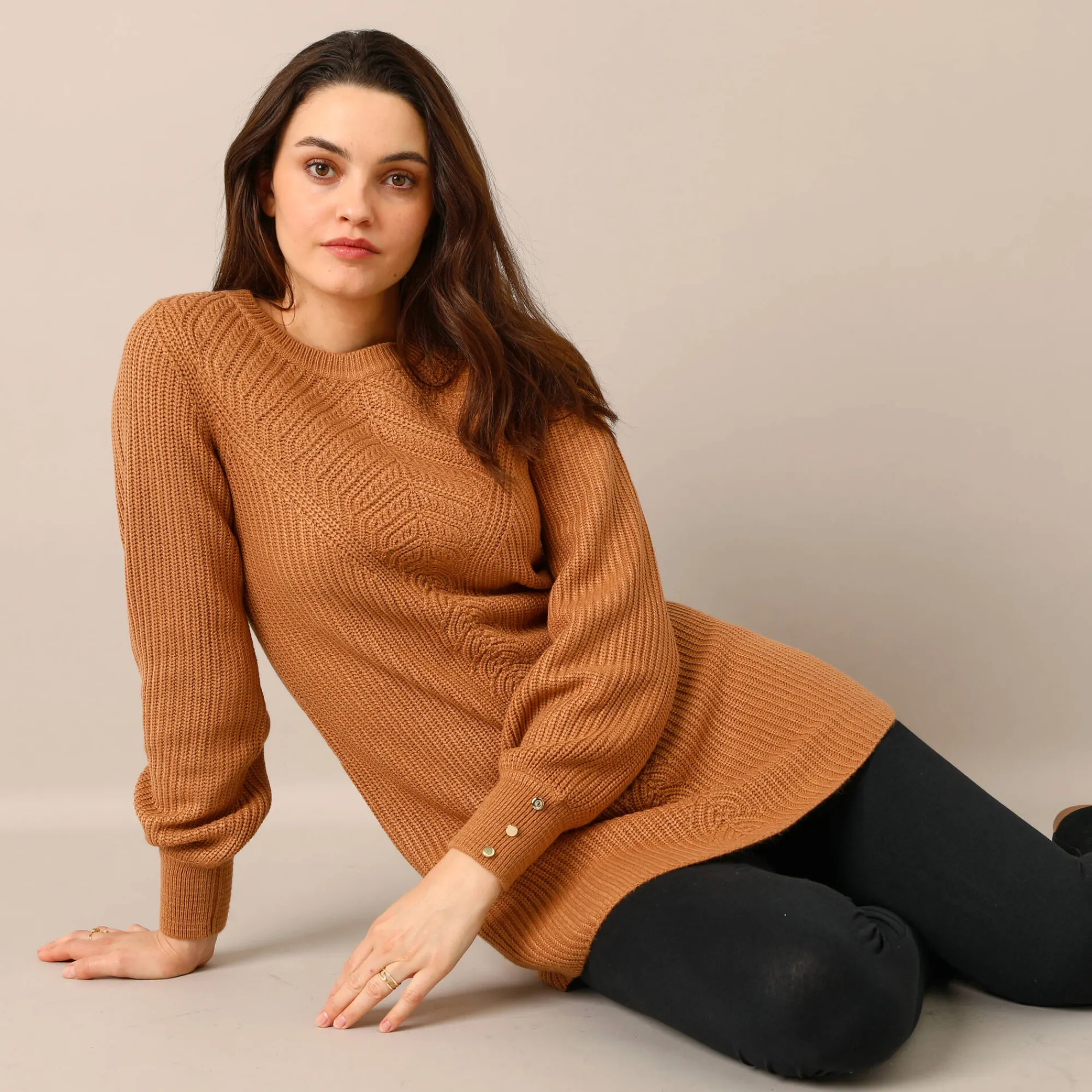Trui En Vest<Blancheporte Tunietrui in fantasietricot hazelnootbruin