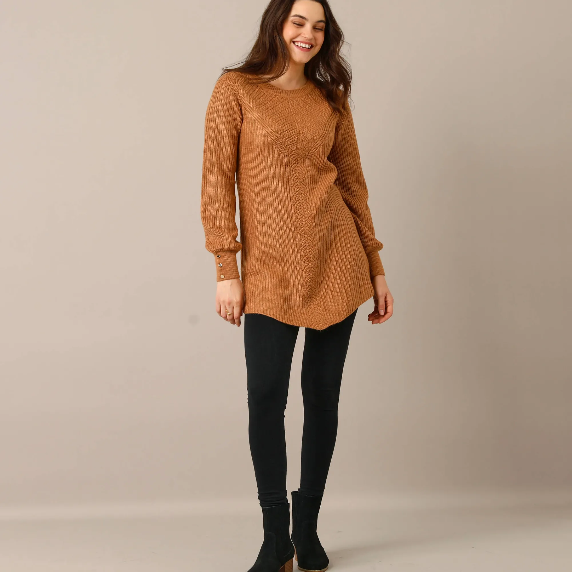 Trui En Vest<Blancheporte Tunietrui in fantasietricot hazelnootbruin