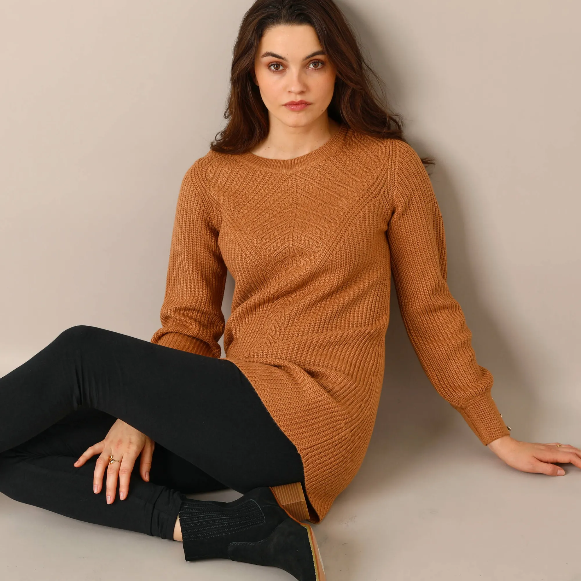Trui En Vest<Blancheporte Tunietrui in fantasietricot hazelnootbruin
