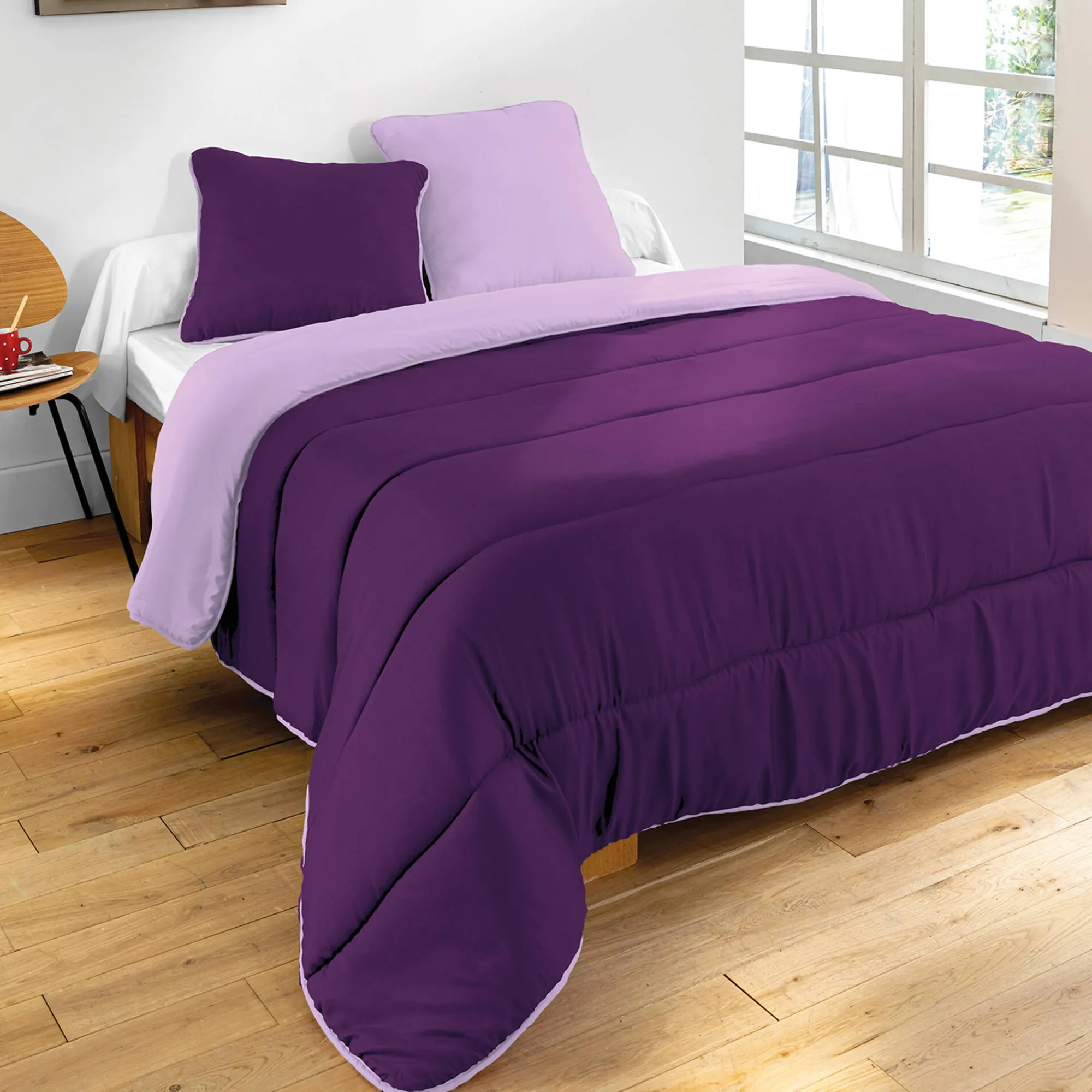 Dekbed<Blancheporte Tweekleurig dekbed in microvezel 500 g/m2 aubergine / parma