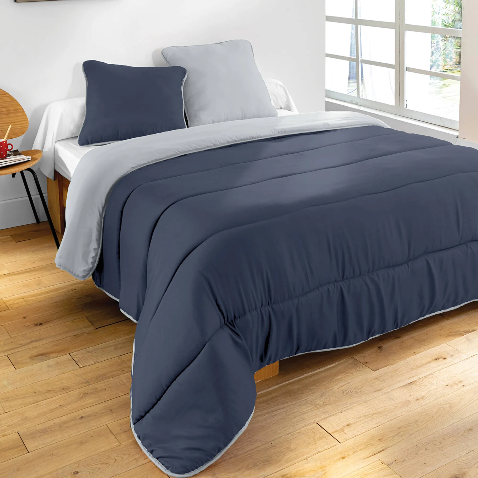 Dekbed<Blancheporte Tweekleurig dekbed in microvezel 500 g/m2 grijs / antraciet