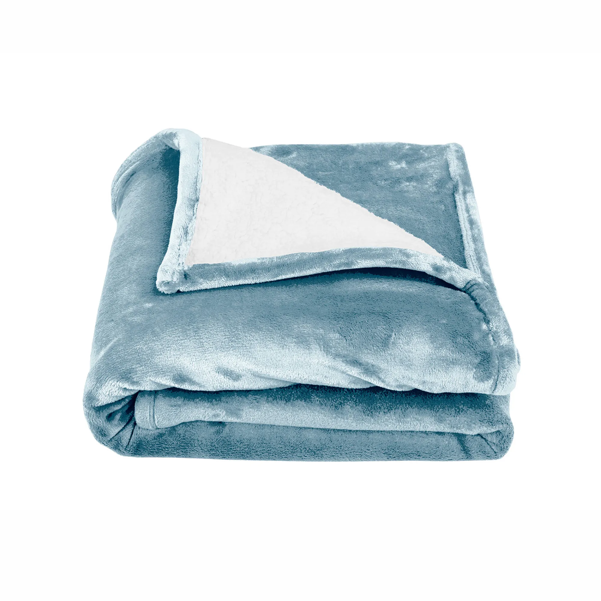 Deken<Blancheporte Tweekleurig deken in fleece en sherpa gletsjerblauw