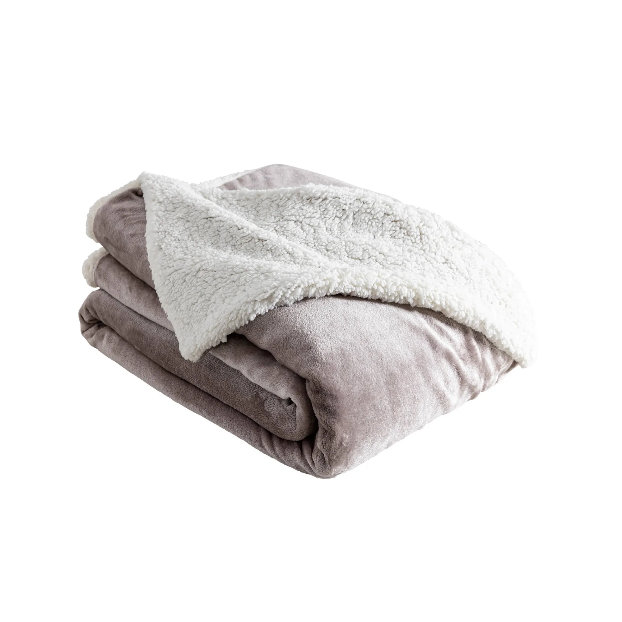 Deken<Blancheporte Tweekleurig deken in fleece en sherpa taupe