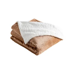 Deken<Blancheporte Tweekleurig deken in fleece en sherpa hazelnootbruin