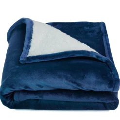 Deken<Blancheporte Tweekleurig deken in fleece en sherpa marine