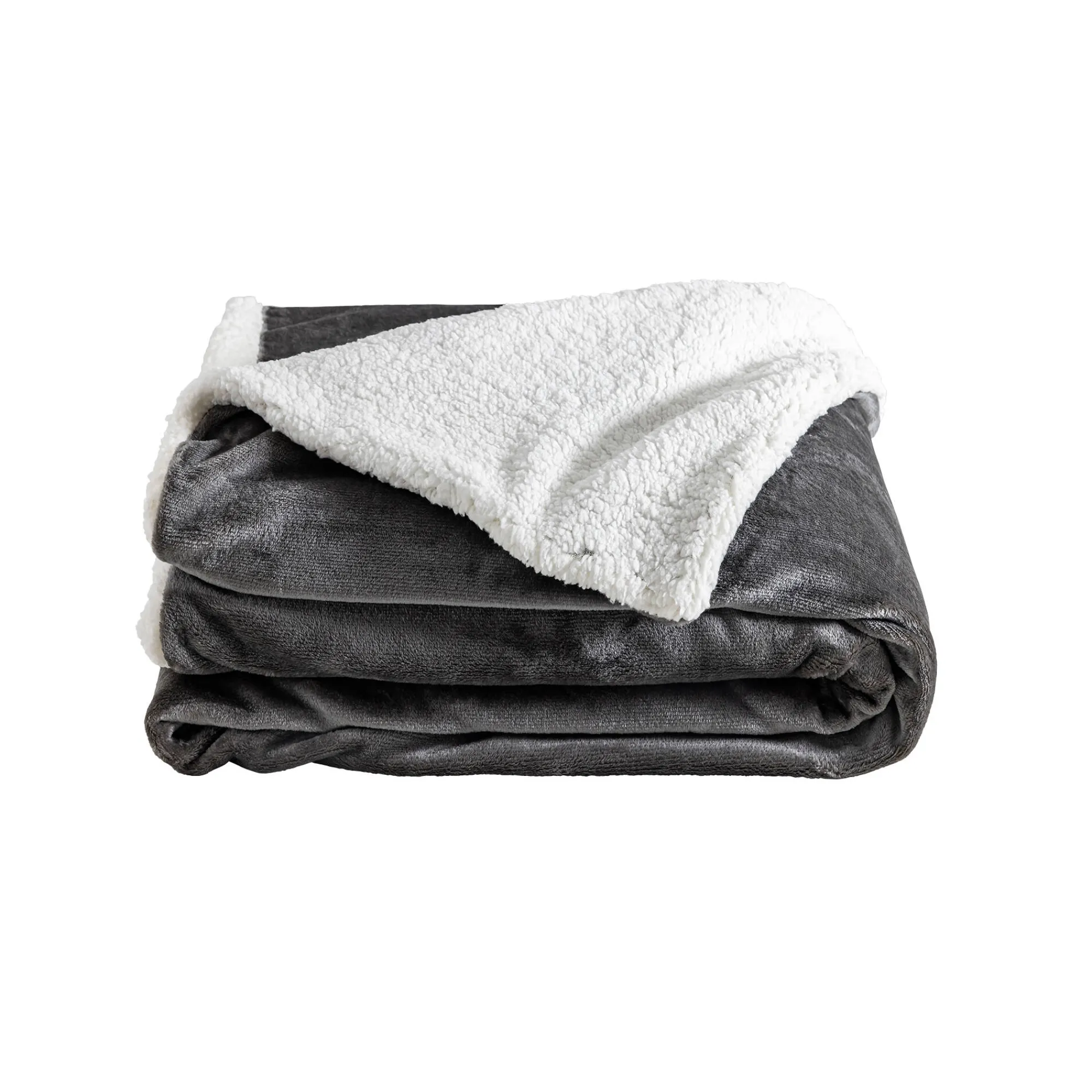 Deken<Blancheporte Tweekleurig deken in fleece en sherpa antraciet