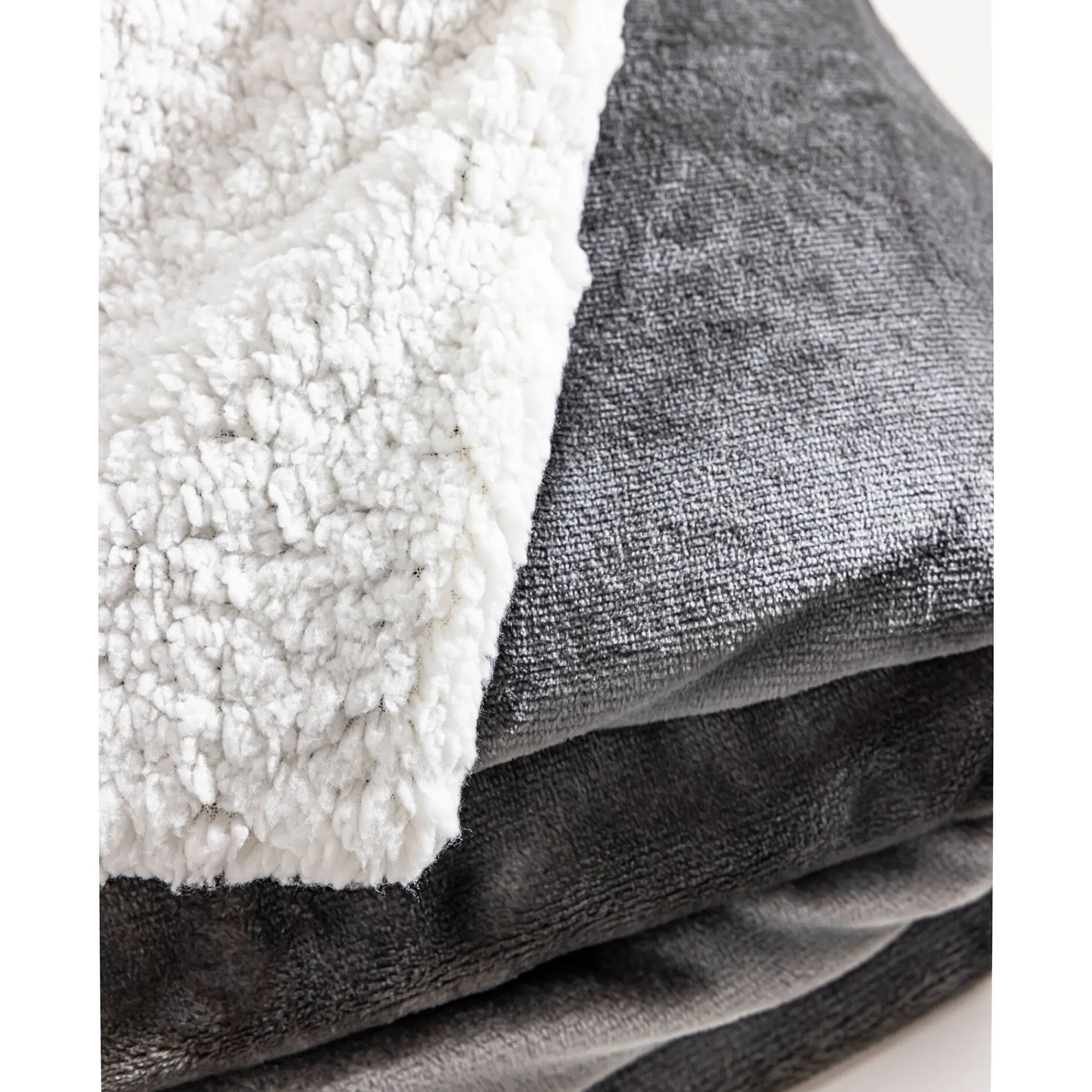 Deken<Blancheporte Tweekleurig deken in fleece en sherpa antraciet