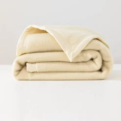 Deken<Ourson Tweekleurig deken in wol 600g/m2 ecru