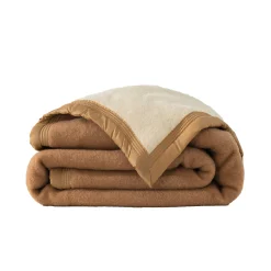Deken<Ourson Tweekleurig deken in wol 600g/m2 camel