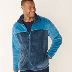 Sweater|Trui En Vest<Blancheporte Tweekleurige blouson met rits, fleece met pluchetouch eendenblauw / marine