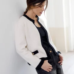 Trui En Vest<Blancheporte Tweekleurige cardigan in jasjesstijl, jerseytricot ecru / zwart
