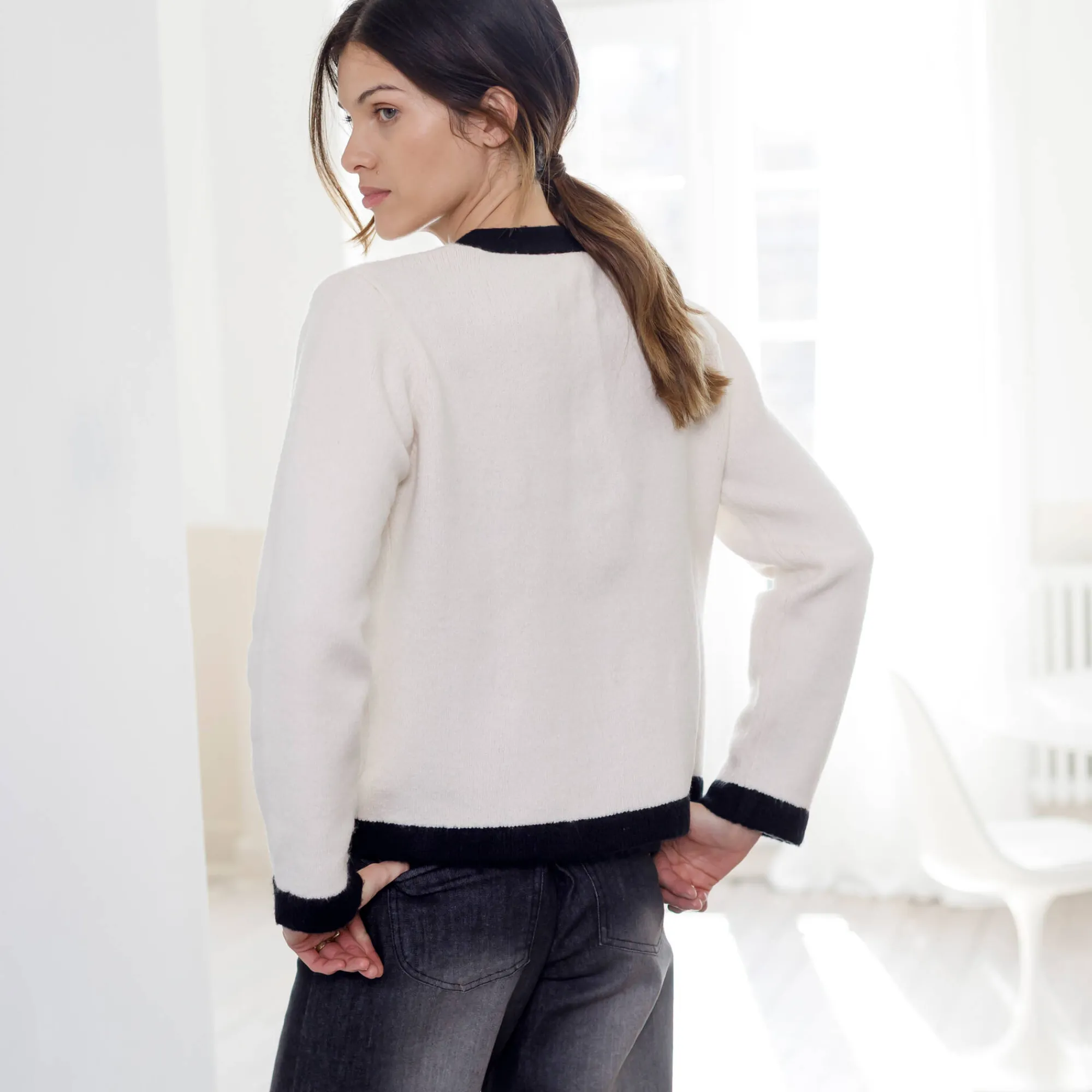 Trui En Vest<Blancheporte Tweekleurige cardigan in jasjesstijl, jerseytricot ecru / zwart