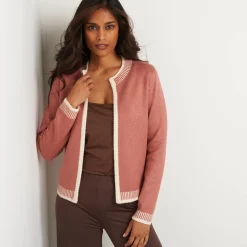 Trui En Vest<Blancheporte Tweekleurige cardigan, ronde hals rozenhout / ecru