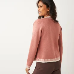 Trui En Vest<Blancheporte Tweekleurige cardigan, ronde hals rozenhout / ecru