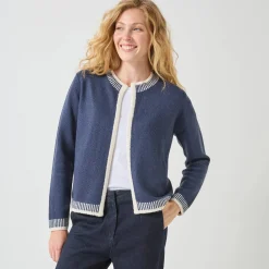 Trui En Vest<Blancheporte Tweekleurige cardigan, ronde hals marine / ecru