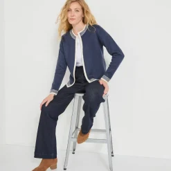 Trui En Vest<Blancheporte Tweekleurige cardigan, ronde hals marine / ecru