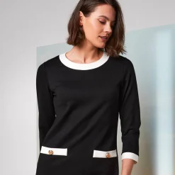 Jurk<Blancheporte Tweekleurige jurk, milanotricot zwart / ecru