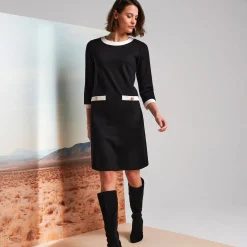 Jurk<Blancheporte Tweekleurige jurk, milanotricot zwart / ecru