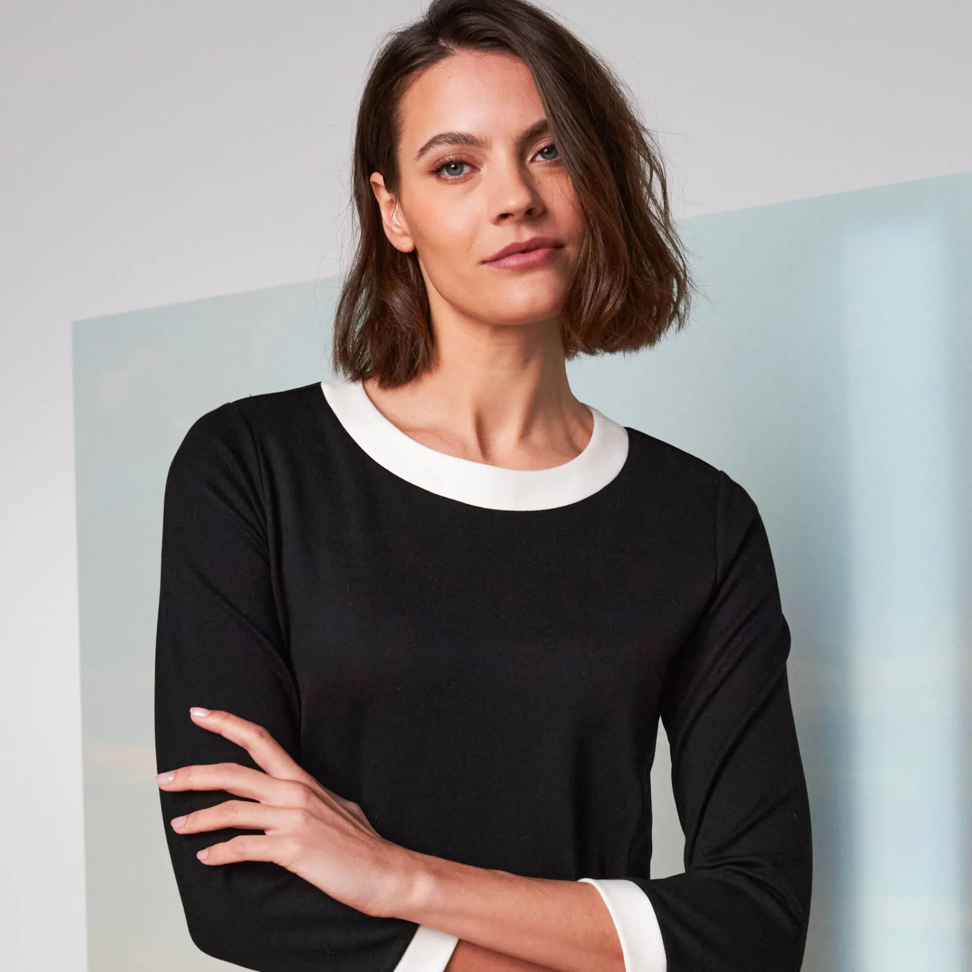 Jurk<Blancheporte Tweekleurige jurk, milanotricot zwart / ecru
