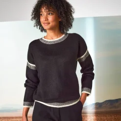 Trui En Vest<Blancheporte Tweekleurige loose trui, ronde hals zwart / ecru