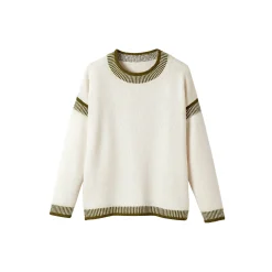 Trui En Vest<Blancheporte Tweekleurige loose trui, ronde hals ecru / kaki