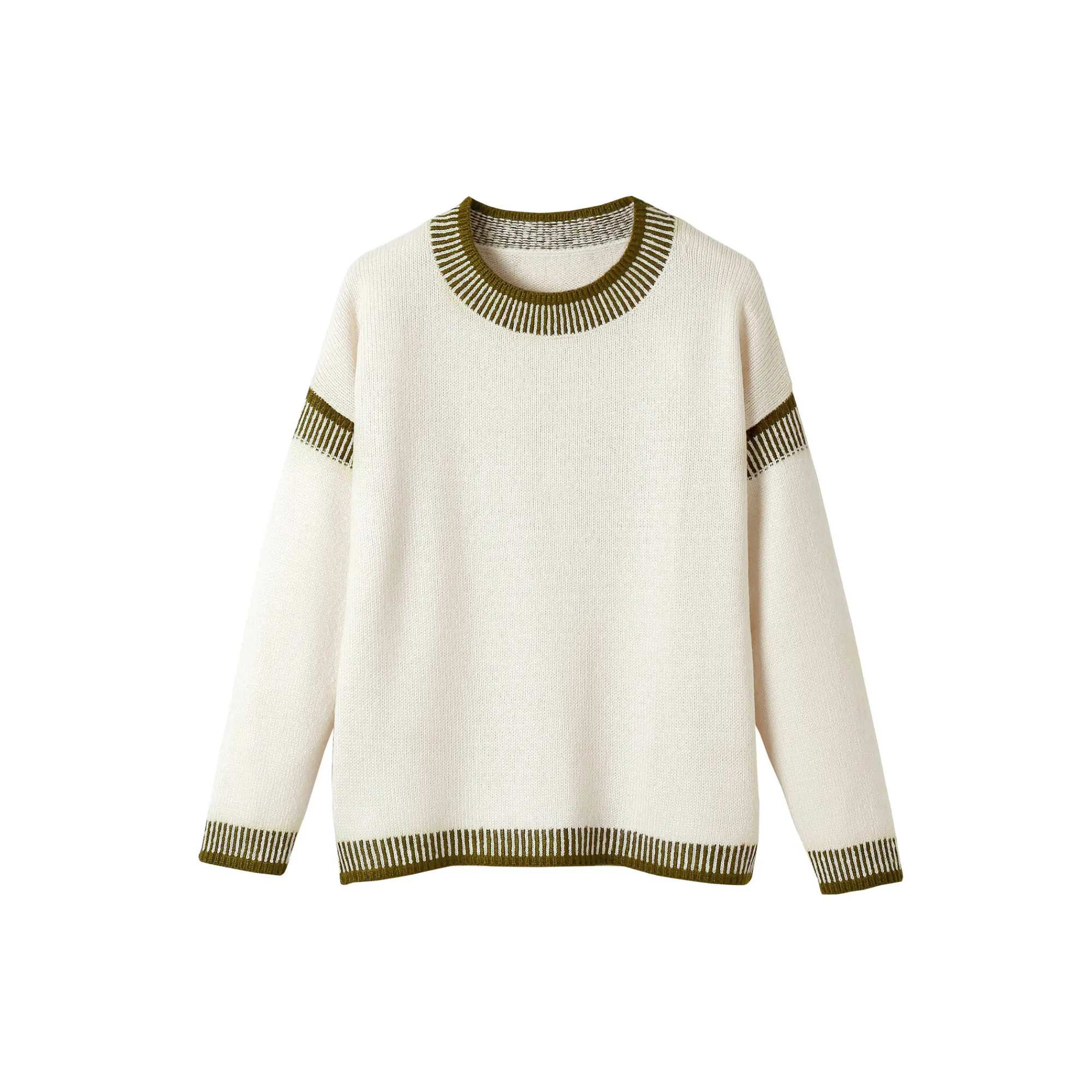 Trui En Vest<Blancheporte Tweekleurige loose trui, ronde hals ecru / kaki