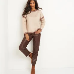 Trui En Vest<Blancheporte Tweekleurige loose trui, ronde hals beige / chocolade
