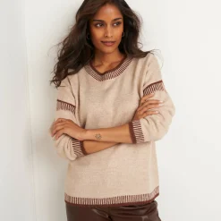 Trui En Vest<Blancheporte Tweekleurige loose trui, ronde hals beige / chocolade