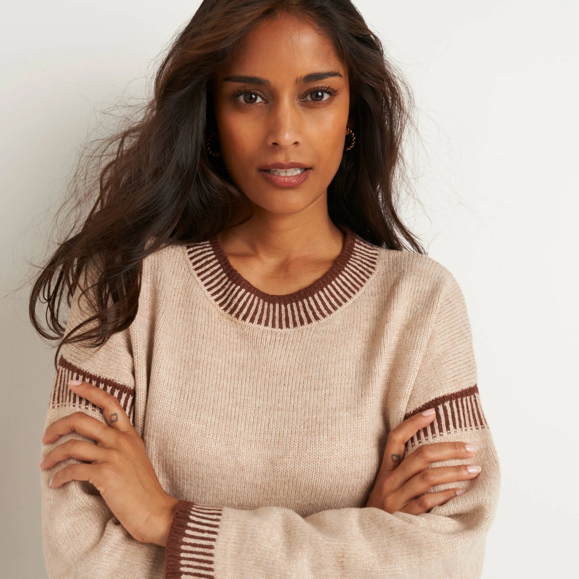 Trui En Vest<Blancheporte Tweekleurige loose trui, ronde hals beige / chocolade